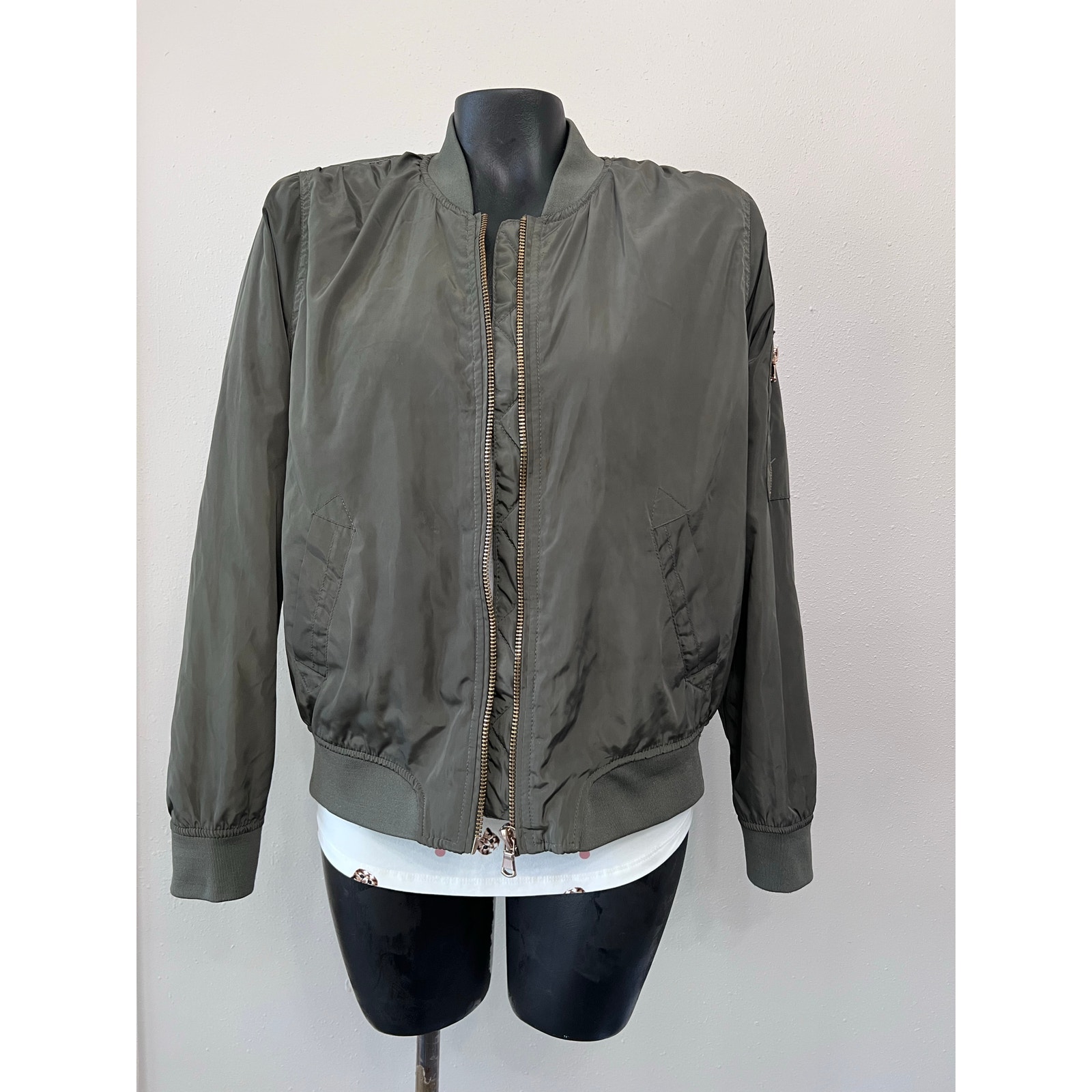 Ci Sono Originals Bomber Jacket Sz M Olive Green Sherpa Lined Pockets Fall